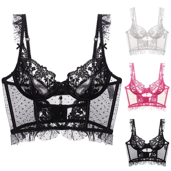 THDHVS Womens Bras,Push Up Bras for Women,Fashion Underwire Bustier with Boning Embroidered Lace for Minimizing Effect and Special Occasion White