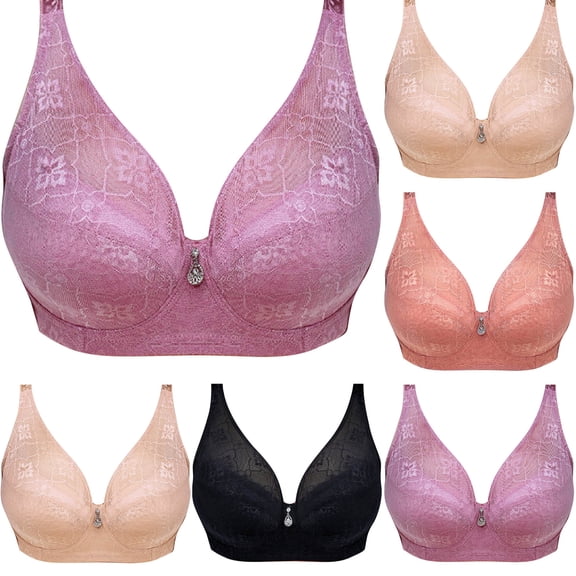 THDHVS Womens Bras,Push Up Bras for Women, Plus Size Full Cup Sheer Lace Bra Comfortable Breathable Support Purple