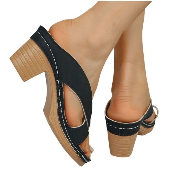 THDHVS Womens Dress Shoes,Sandals for Women 2025,Women's Fashion Casual One-Strap Spring and Summer Thick-Heeled Sandals Black 6.5