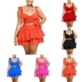 thumbnail image 1 of THDHVS Womens Dresses,Casual Dresses for Women,Solid Color Two Piece Set Tie Top with Tiered Ruffle Skirt Elastic Waist Red, 1 of 9