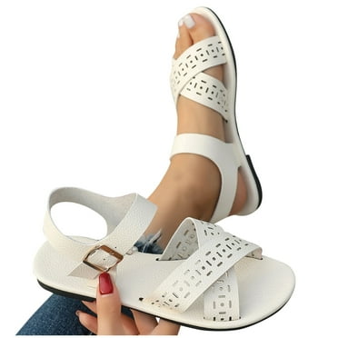 THDHVS Flat Sandals for Women,Sandals Women,Womens Fisherman Flat Sandal Cute Woven Strappy Closed Toe Shoes for Summer White 6.5