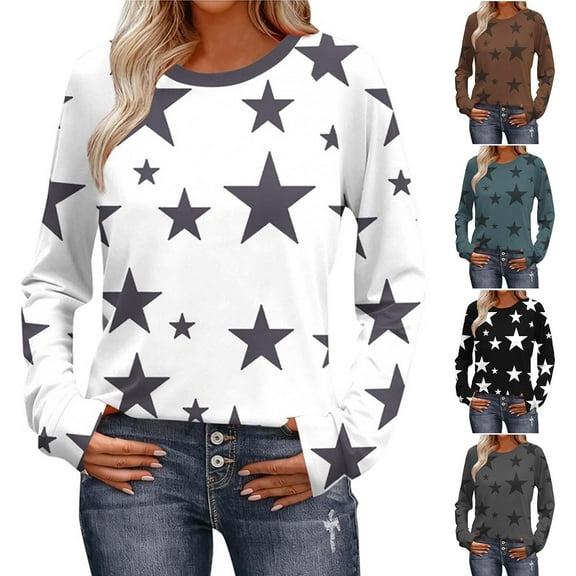 THDHVS Womens Long Sleeve T Shirts,Shirts for Women,Women's Ombre Print Long Sleeve Shirt with Round Neck for Casual Everyday Wear Lightweight Top Features Gradual Color Change