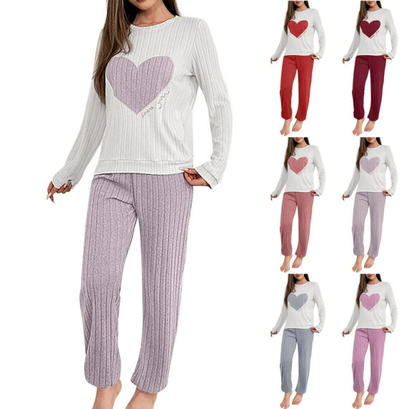 THDHVS Pjs Sets for Women,Women's Sleepwear,Women's Leisure Color Matching Long-Sleeve Pajamas Trousers Home Service Two-piece Pajamas Suit Red L