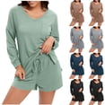 thumbnail image 1 of THDHVS Pajamas for Women Set,Womens Pajama Sets,Women's V-neck Long Sleeve Top Shorts Elastic Waist Pocket Home Clothes Pajamas Set Gray 2XL, 1 of 5