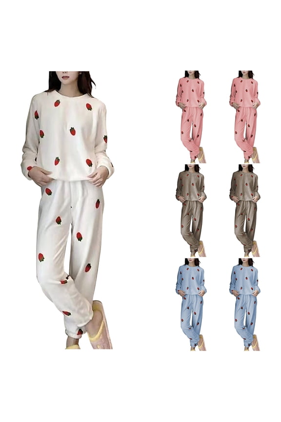 Fall Pajamas Women,Lounge Sets for Women,Women's Flannel Long-Sleeve Button Front Shirt and Pant Pajama Set Pink Free Size