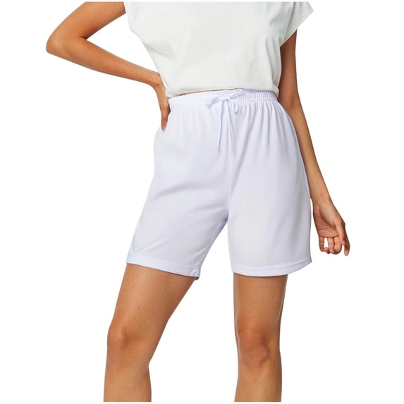 THDHVS Womens Running Shorts,Athletic Shorts for Women,Bermuda Shorts for Women with Zipper Pocket Womens High Waisted Long Shorts for Running Workout Athletic White XL