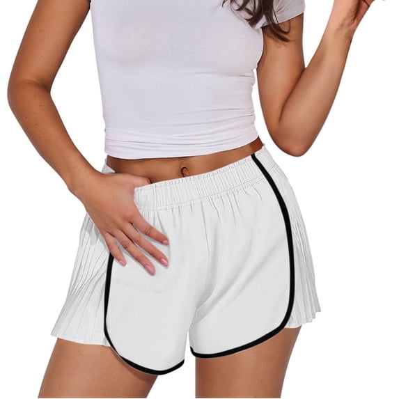 THDHVS Womens Running Shorts,Athletic Shorts for Women,Women's Workout Shorts Athletic Running Shorts High Waisted Gym Shorts with Pockets White 2XL