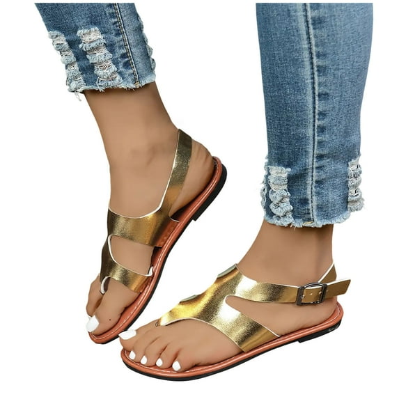 THDHVS Womens Dress Shoes,Sandals Women,Fashion Women Casual Round Head Comfy Sandals Beach Casual Shoes Gold 9