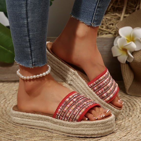 THDHVS Womens Sandals Comfortable,Sandals for Women 2025,Fashion Women Casual Round Head Slippers Comfy Beach Slip-on Shoes Red 6.5