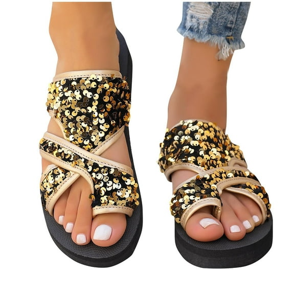 THDHVS Womens Wedge Sandals,Wedge Sandals for Women,Women Basic Plain Slippers Slip Sandals Slides Casual Peep Toe Beach Gold 8.5