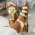 thumbnail image 1 of THDHVS Beach Sandals for Woman,Women's Fashion Casual Summer Large Size Flat Buckle Hollow Open Toe Beach Sandals Gold 5.5, 1 of 6