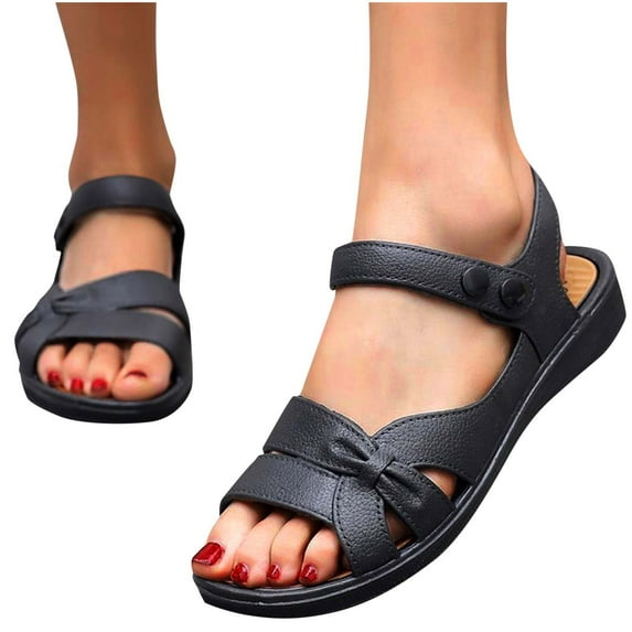 THDHVS Sandals Women,Women's Fashion Casual Non Slip Comfortable Spring and Summer Flat Soft Bottom Sandals Black 6