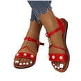 thumbnail image 1 of THDHVS Wide Sandals for Women,Womens Sandals,Women's Fashion Casual Retro Breathable Roman Spring and Summer Flat Sandals Red 7, 1 of 5