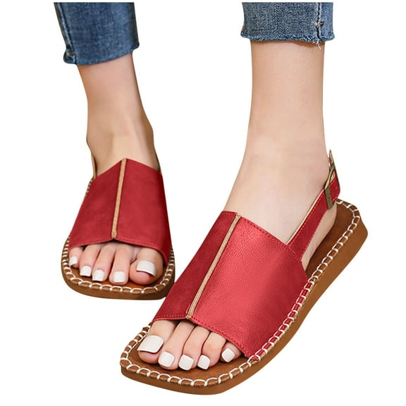 THDHVS Beach Sandals for Woman,Womens Sandals,Women's Fashion and Casual Summer Solid Color Open Toe Beach Slippers Wine 6.5