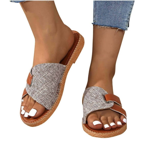 THDHVS Womens Sandals Comfortable,Women's Fashion Casual Fish Mouth Spring and Summer Color Matching Breathable Flat Sandals Gray