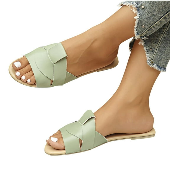 THDHVS Flat Sandals for Women,Womens Sandals,Women's Fashion Casual Head Woven Breathable Spring and Summer Flat Sandals Mint Green 8