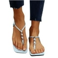 thumbnail image 1 of THDHVS Women's Sandals,Women's Fashion Casual Spring and Summer Beaded Roman Style Slippers Light Blue 9, 1 of 6