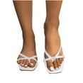 thumbnail image 1 of THDHVS Womens Sandals Comfortable,Womens Sandals,Women's Fashion Casual Square Toe Thong Spring and Summer Soft Flat Sandals White 9, 1 of 5