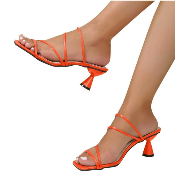 THDHVS Womens Sandals Dressy,Womens Sandals,Lady's Casual Versatile Thin Strap Spring and Summer Square Head Breathable Open Toe High Heels Orange 6.5