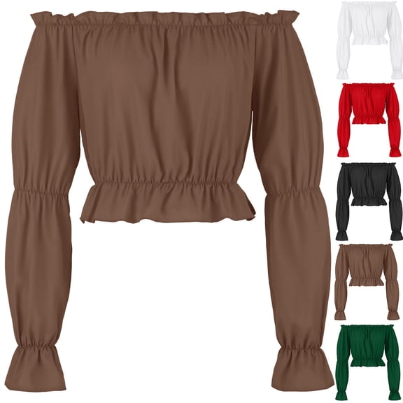 THDHVS Shirts for Women,Womens Tops Long Sleeve,Womens Long Sleeve Tops with Buttons Z-shoulder Outfits Casual Blouses Shirts Beach Vacation Clothes White S