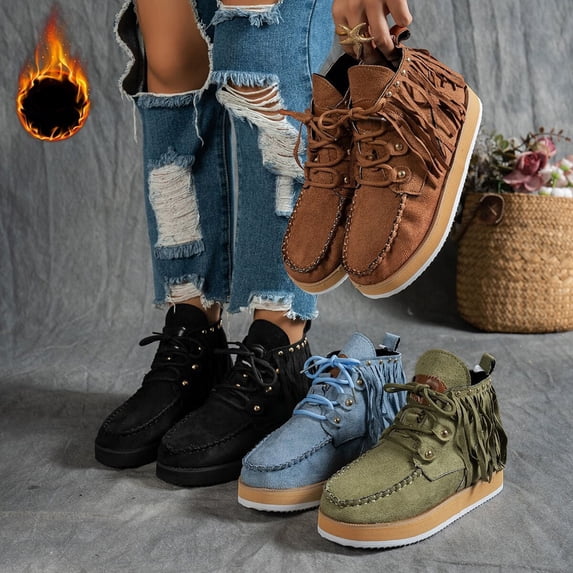 THDHVS Womens Shoes,Ankle Boots for Women,Fashion Casual Versatile Plus Size Tassel European and Western Denim Style Short Boots Brown