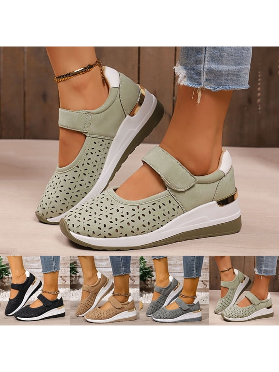 Womens Shoes Casual,Comfortable Dress Shoes for Women,Fashion Casual Comfortable Hollow Breathable Thick Bottom Wedge Heel Round Toe Cap Toe Sandals Gray