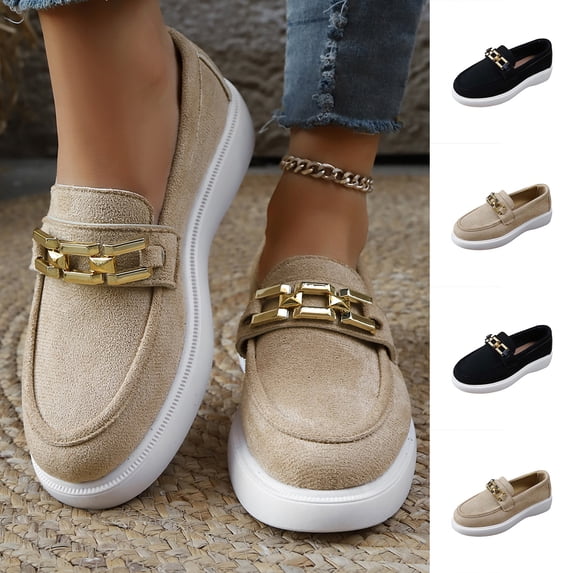 THDHVS Womens Shoes Casual,Comfortable Dress Shoes for Women,Fashion Casual Four-Season Loafers Solid Color Round Toe Shallow Mouth Flat Thick Bottom Thick Heel Shoes Khaki