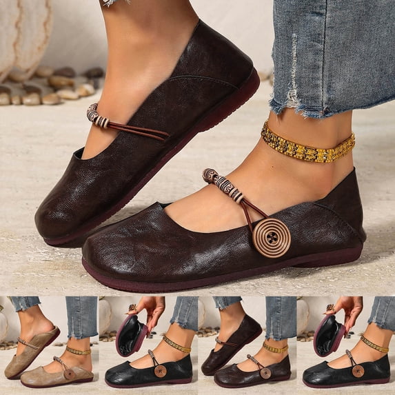THDHVS Womens Shoes Casual,Comfortable Dress Shoes for Women,Plus Size Women Solid Color Square Toe Driving Shoes Breathable Slip On Flats Soft Sole Brown
