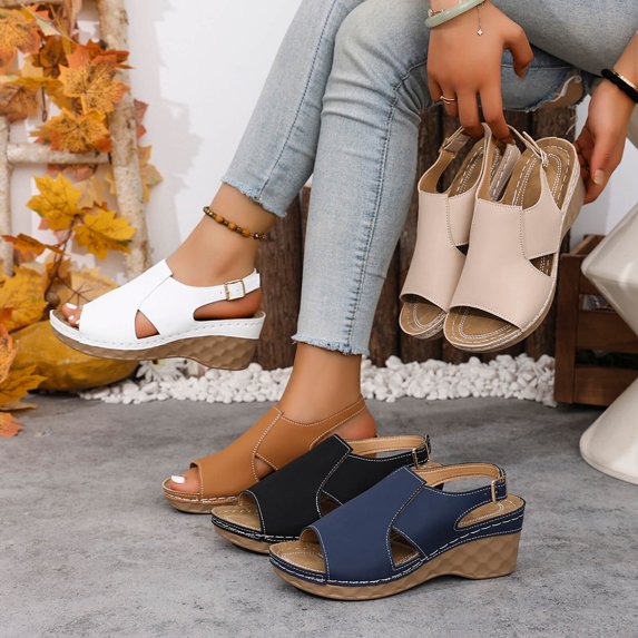 THDHVS Womens Shoes Casual,Comfortable Dress Shoes for Women,Wide Fits Women's Elevator Wedge Sandals with Peep Toe for Beach Navy