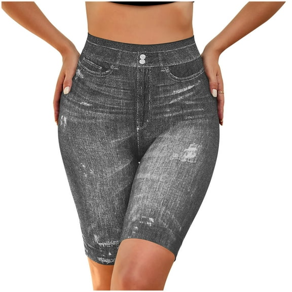 THDHVS Womens Shorts,Casual Shorts for Women,Womens Mid Rise Roll Cuff Bermuda Stretch Denim Jean Shorts Black S