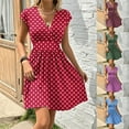 thumbnail image 1 of THDHVS Womens Summer Dresses,Women Summer V-Neck Solid Casual Short Sleeve Waisted Mini Dress Wine L, 1 of 6