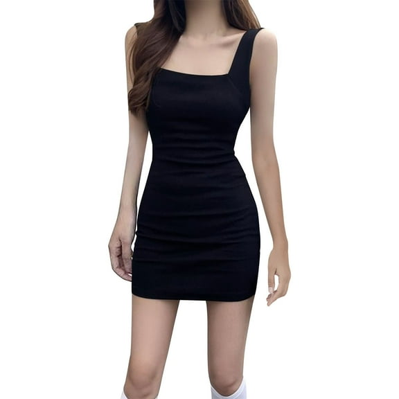 THDHVS Womens Summer Dresses,Dresses for Women 2025,Womens Square Neck Tennis Dress Sleeveless Golf Athletic Dress Black XL