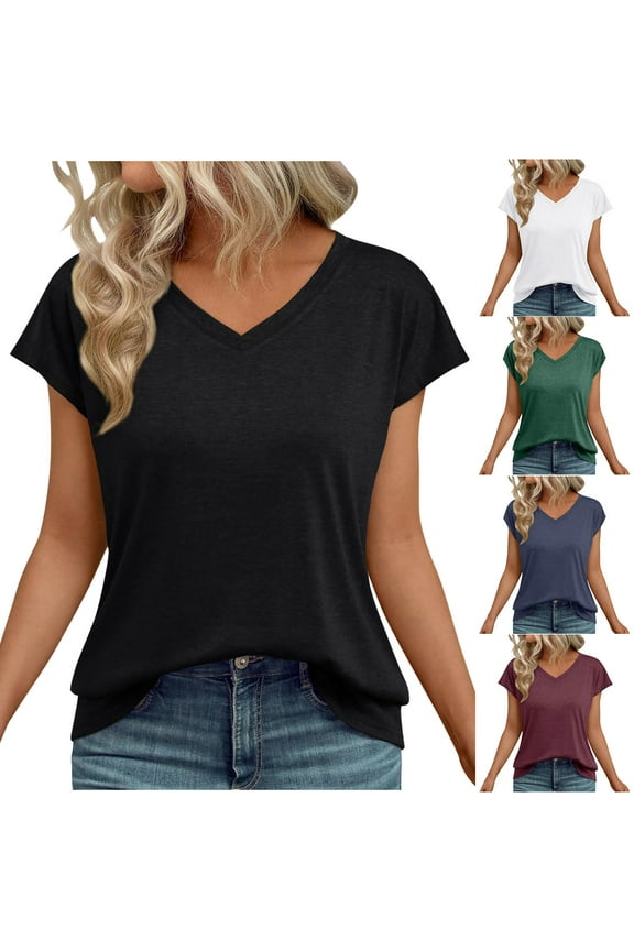 Womens Summer Tops,Women Slimming V Neck Top Solid Color with Flattering Fashion and Short Sleeve for Everyday Fashion,Short Sleeve Shirts for Women