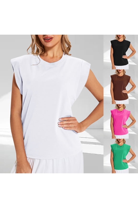 Womens T Shirts,Sleeveless Round Neck Shell Solid Color Serving Fashion Layering Piece Under Blazers and Lightweight Jackets,Casual Tops for Women