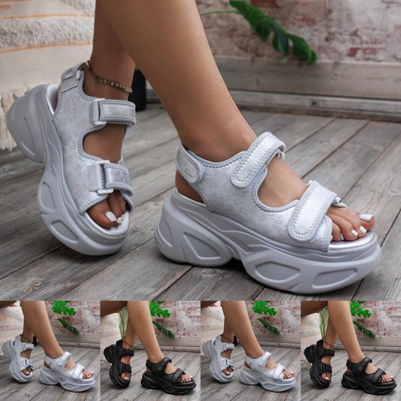 THDHVS Womens Wedge Sandals,Comfortable Sandals for Women,Fashion Casual Style Solid Color Breathable Round Toe Open Toe Thick Bottom Wedge Sandals Black