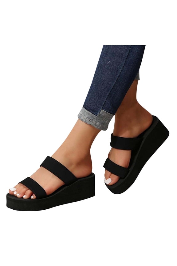 Womens Wedge Sandals,Summer Sandals for Women 2025,Women's Fashion Casual One-Line Breathable Spring and Summer Flat Wedge Sandals Black 9