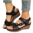 thumbnail image 1 of THDHVS Womens Wedge Sandals,Sandals for Women,Women's Fashion Casual Summer New Style Solid Color Fish Mouth Wedge Heel Thick Bottom Sandals Black 8.5, 1 of 6