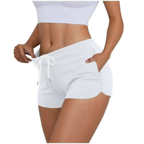 THDHVS Workout Leggings for Women,Womens Athletic Shorts,Summer Womens Athletic Drawstring Shorts Running Shorts with Pockets White S