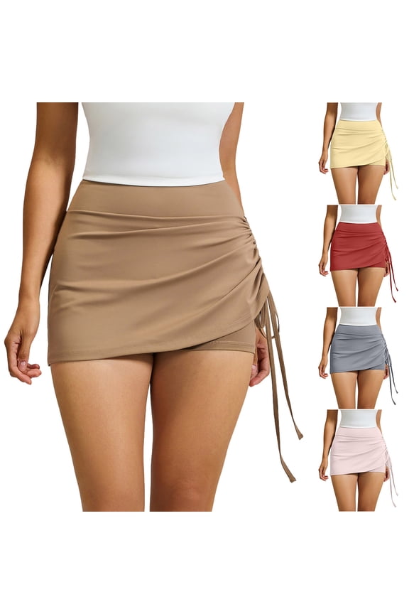 Yoga Shorts for Women,Womens Running Shorts,High Waist Running Skort Ruching Detail for Modesty Two in One Yoga Shorts Gray