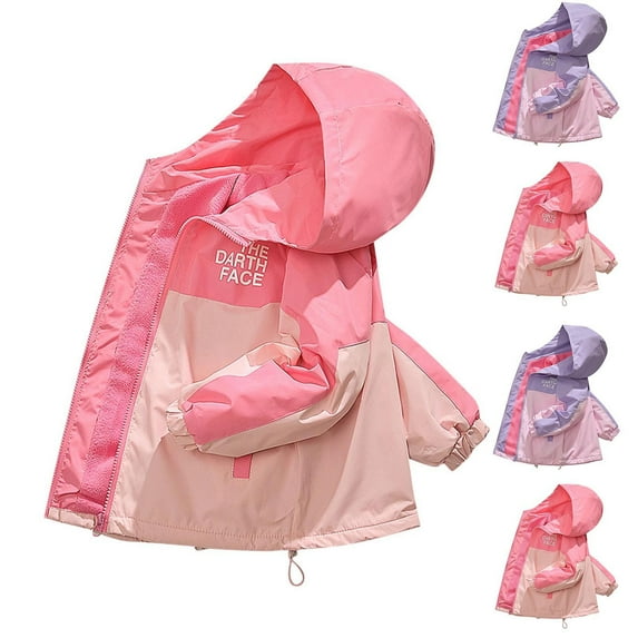 THDHVS Zip Up Hoodie,Toddler Hoodie,Girls Long Sleeve Rain Jacket Lightweight Waterproof Hooded Fleece Lined Raincoat Windbreakers for Kids Pink 3-4 Years