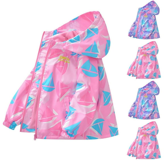 THDHVS Zip Up Hoodie,Toddler Hoodie,Girls Long Sleeve Rain Jacket Lightweight Waterproof Hooded Fleece Lined Raincoat Windbreakers for Kids Pink 4-5 Years