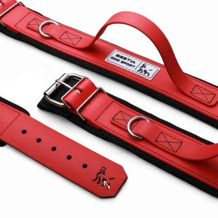 THE 2 INCH BESTIA DOG SPORT HANDLE COLLAR ALL RED