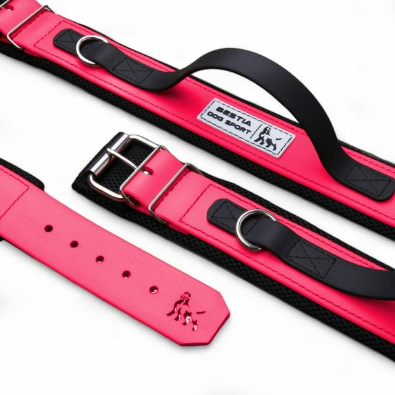 THE 2 INCH BESTIA DOG SPORT HANDLE COLLAR NEON PINK