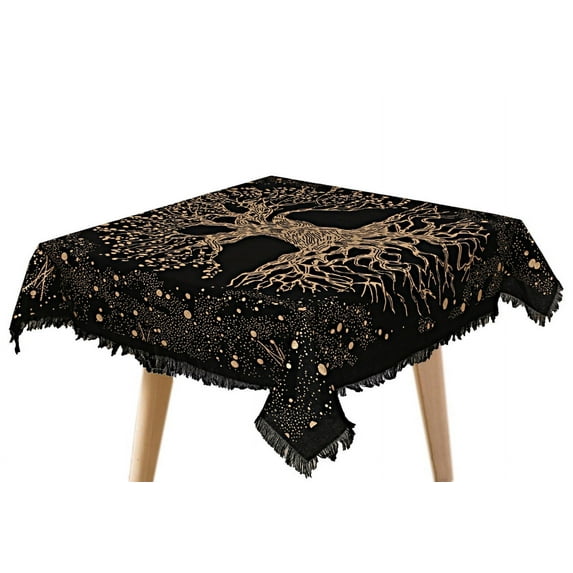THE ART BOX Altar Cloth Tarot Cards Table Napkins Witchcraft Supplies Black Gold Tablecloth Square Alter Pagan Spiritual Celestial Deck Cloth With Fringes , Tree of Life , 18X18 Inches