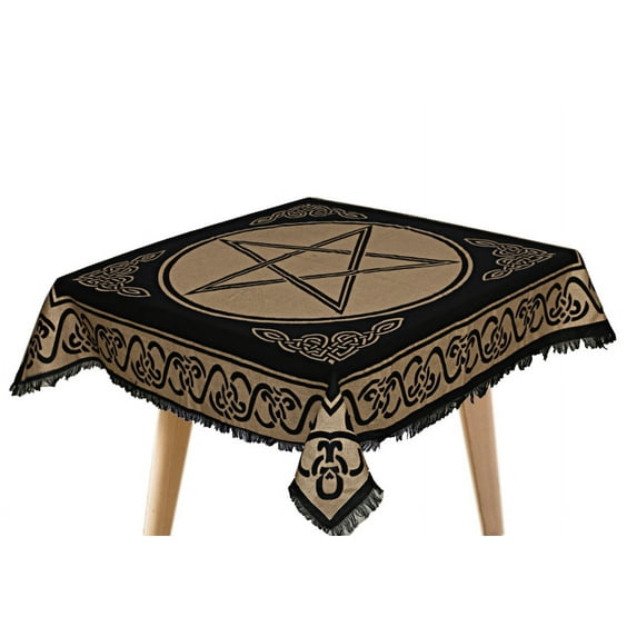 THE ART BOX Altar Cloth Tarot Cards Table Napkins Witchcraft Supplies Black Gold Tablecloth Square Alter Pagan Spiritual Celestial Deck Cloth With Fringes , Triple Goddess Pentagram , 18x18 Inches
