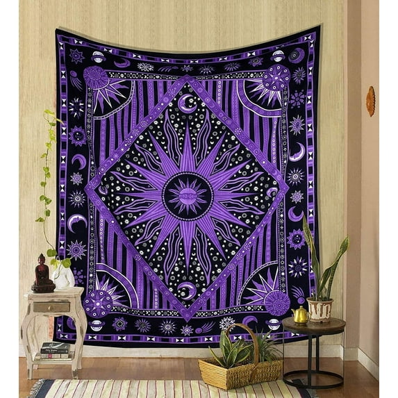THE ART BOX Orange Hippie Mandala Sun Moon Burning Sun Psychedelic Trippy Tapestry for Bedroom Celestial Busning Sun Tapestry Bohemian Wall Hanging Planet Tapestry, 30x40 Inches