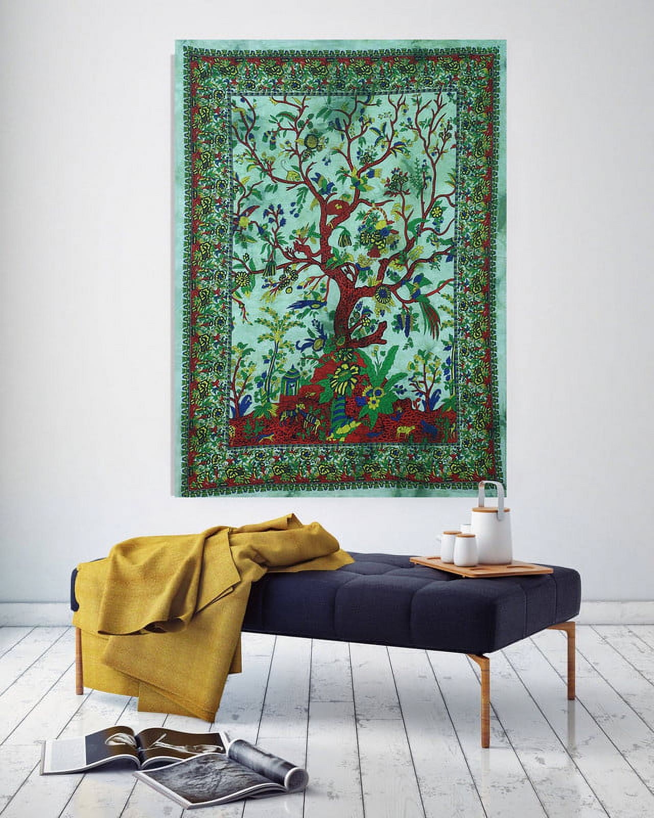 THE ART BOX Tapestry Green Tree of Life Wall Hanging Psychedelic Tapestries Indian Cotton Twin Bedspread Picnic Sheet Wall Decor Blanket Wall Art Hippie Bedroom Decor Small 30x40 Inch Walmart