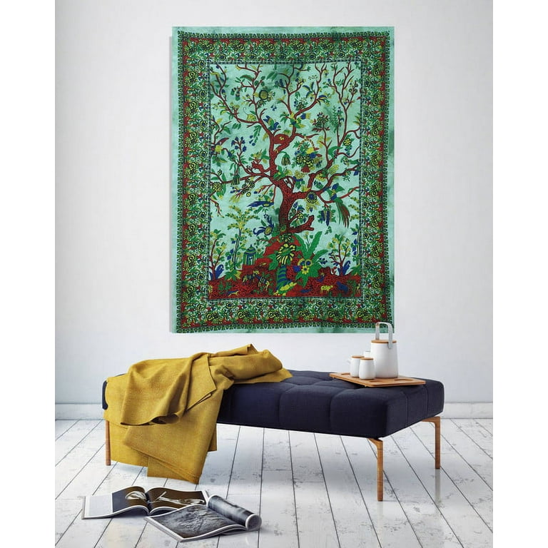 THE ART BOX Tapestry Green Tree of Life Wall Hanging Psychedelic Tapestries Indian Cotton Twin Bedspread Picnic Sheet Wall Decor Blanket Wall Art Hippie Bedroom Decor Small 30x40 Inch Walmart