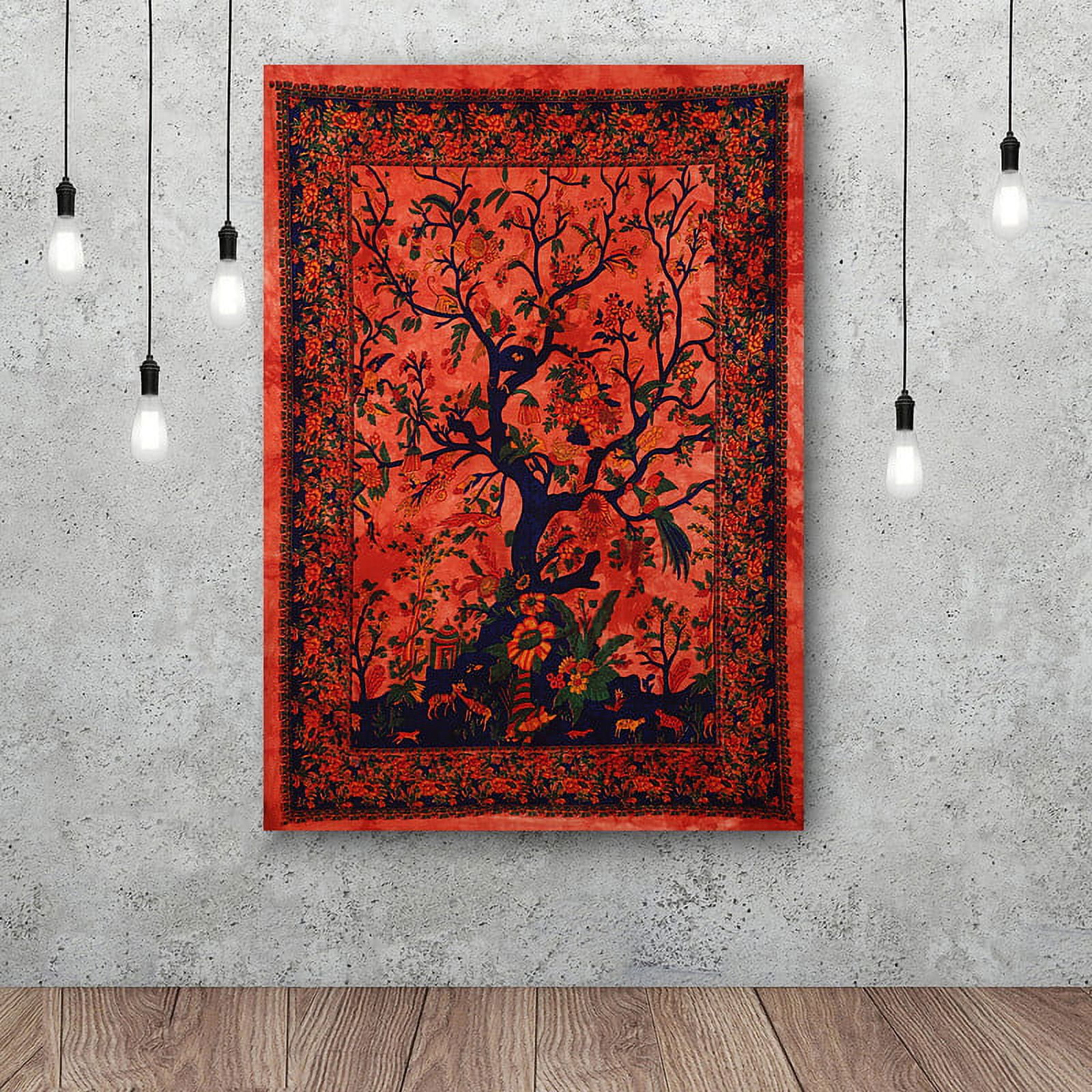 THE ART BOX Tapestry Yellow Tree of Life Wall Hanging Aesthetic Tapestries Indian Cotton Wall Sheet Boho Bedroom Decor Twin 82x54 inches Walmart