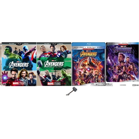 THE AVENGERS Complete 4 BLU RAY Movie Set Includes Avengers Ultron Infinity War End Game Includes Thor's Hammer Decal